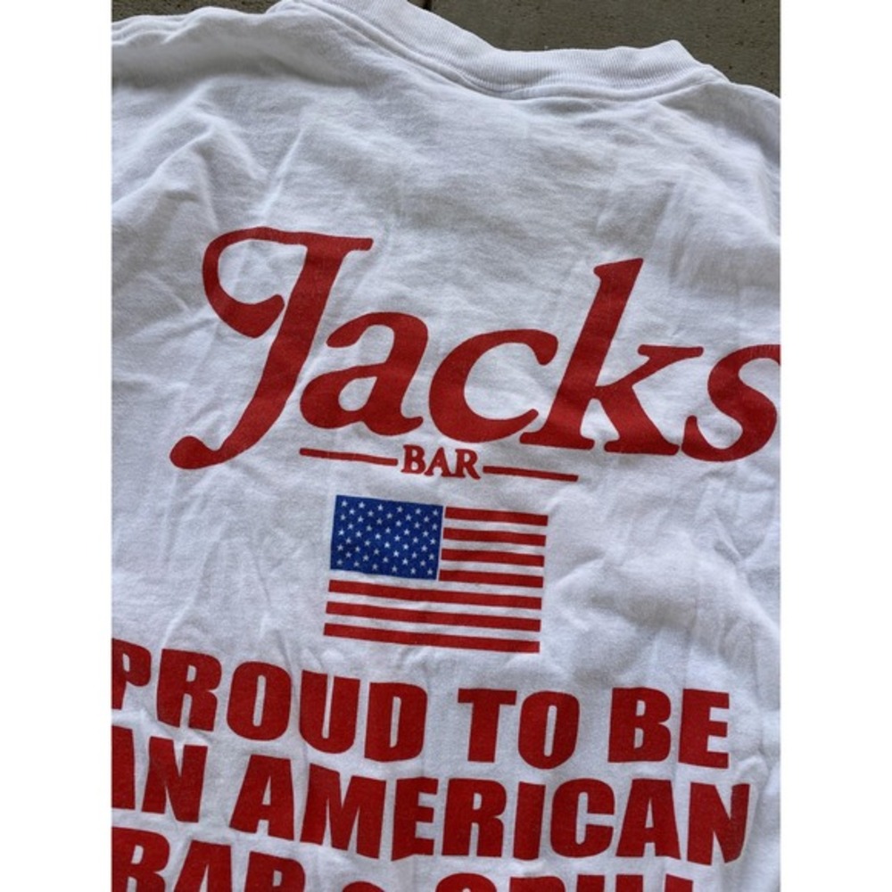 Jacks Bar San Francisco Shirt Mens 2XL White American Flag Graphic Patriotic Tee - Picture 13 of 13